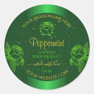 Shimmery Green Floral Product Labels Soft Glitter