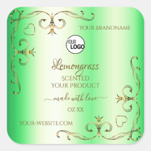 Shimmery Green Gold Ornate Product Label with Logo