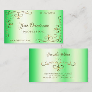 Shimmery Green with Gold Ornate Corner Borders Business Card