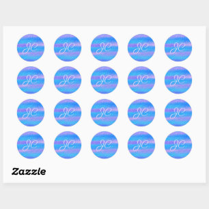 Shimmery Iridescent Stripes Turquoise Pink Classic Round Sticker