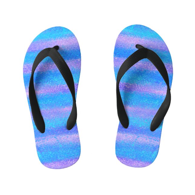 Shimmery Iridescent Stripes Turquoise Pink Kid's Jandals (Footbed)