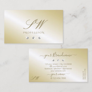 Shimmery Light Golden Sparkling Diamonds Monogram Business Card