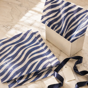 Shimmery Navy Blue & Cream Zebra Stripes  Tissue Paper