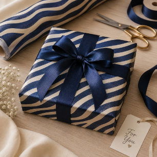 Shimmery Navy & Cream Zebra Stripes Elegant Animal Wrapping Paper