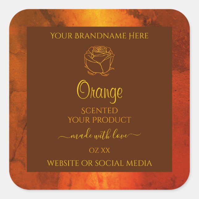 Shimmery Orange Marble Product Labels Rose Flower (Front)