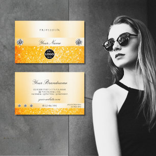 Shimmery Orange Sparkle Glitter Diamonds with Logo Business Card