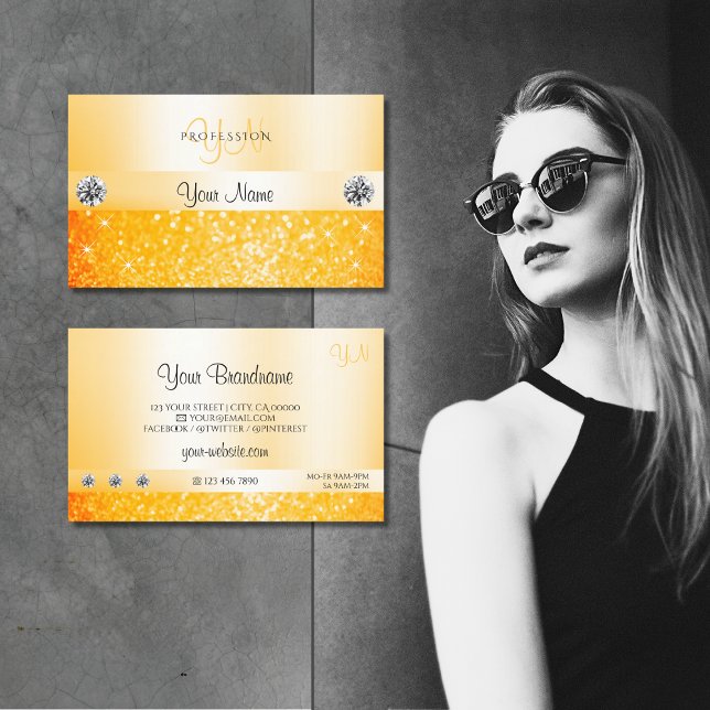 Shimmery Orange Sparkle Glitter Monogram Diamonds Business Card (Creator Uploaded)