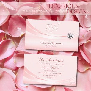 Shimmery Pastel Pink with Monogram and Diamond Business Card