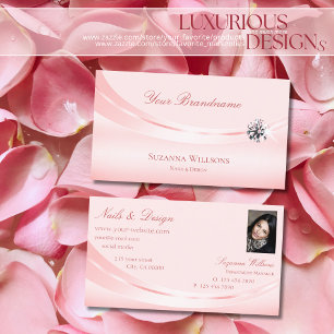Shimmery Pastel Pink with Photo and Diamond Modern Business Card