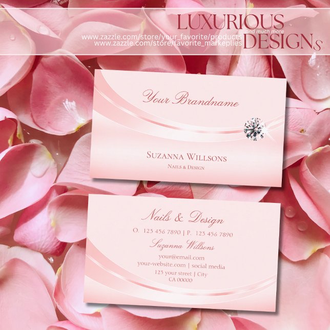 Shimmery Pastel Pink with Sparkle Diamond Stylish Business Card (Creator Uploaded)