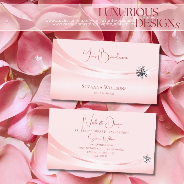 Shimmery Pastel Pink with Sparkled Diamond Stylish Business Card (Creator Uploaded)