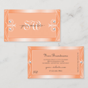 Shimmery Peach Sparkling Diamonds Monogram Ornate Business Card