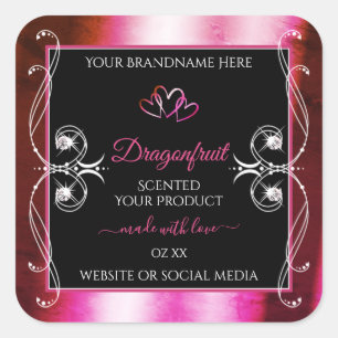 Shimmery Pink Black Product Labels Diamonds Hearts
