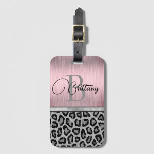 Shimmery Pink Blush Personalised Leopard Luggage Tag