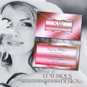 Shimmery Pink Green Gradient with Monogram Flashy Business Card