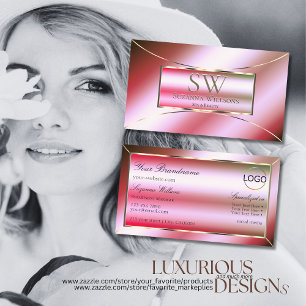 Shimmery Pink Green Ombre with Monogram and Logo Business Card