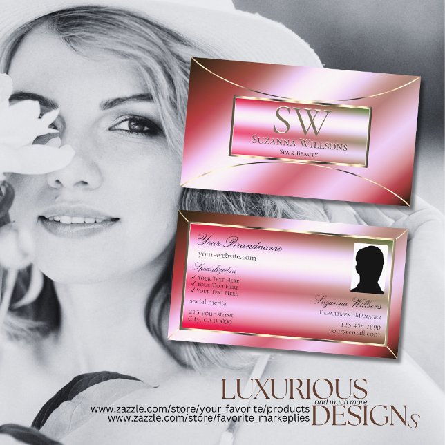 Shimmery Pink Green Ombre with Monogram and Photo Business Card (Creator Uploaded)