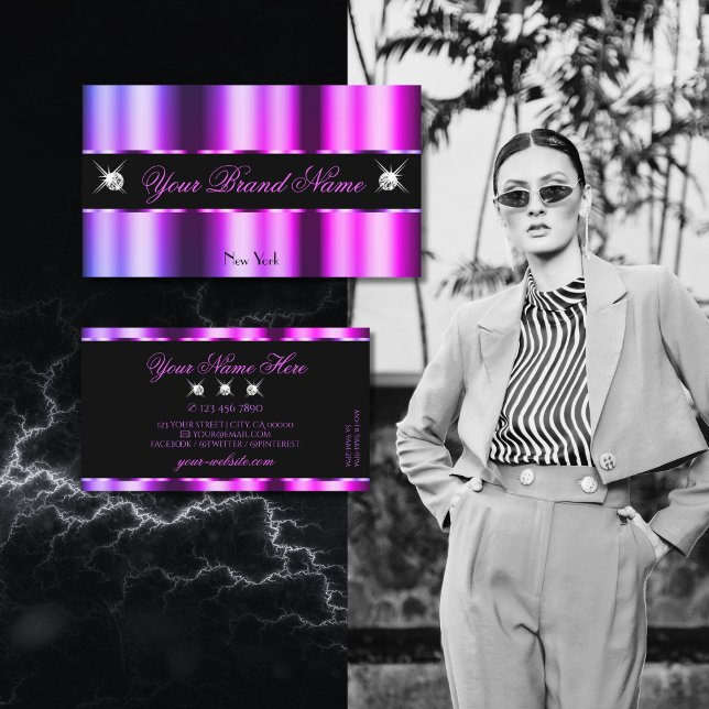 Shimmery Pink Purple Ombre on Black Sparkle Jewels Business Card (Creator Uploaded)