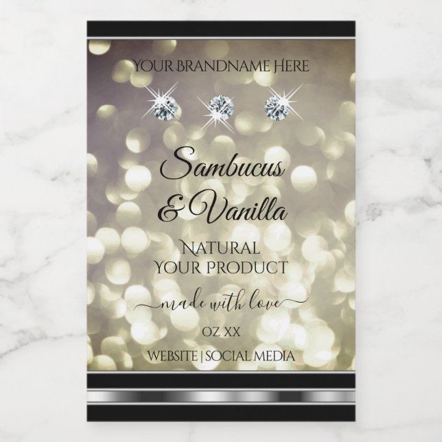 Shimmery Platinum Glitter Product Labels Diamonds (Single Label)