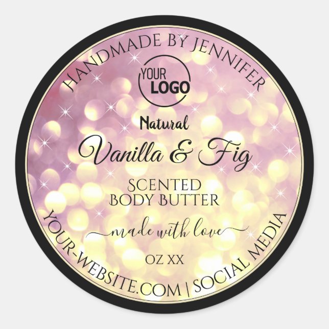 Shimmery Purple Gold Glitter Logo Product Labels (Front)