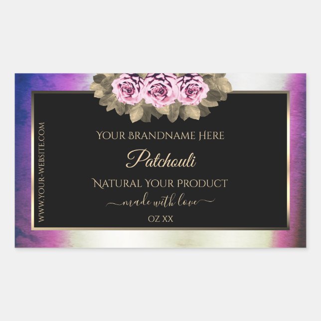 Shimmery Purple Marble Floral Black Product Labels (Front)