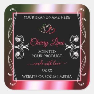 Shimmery Red and Green Product Labels Jewels Black