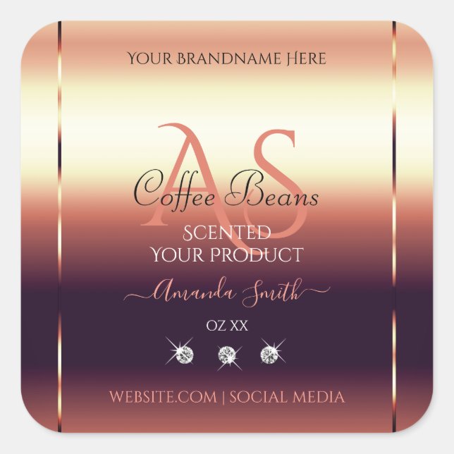 Shimmery Red Brown Product Labels Jewels Initials (Front)