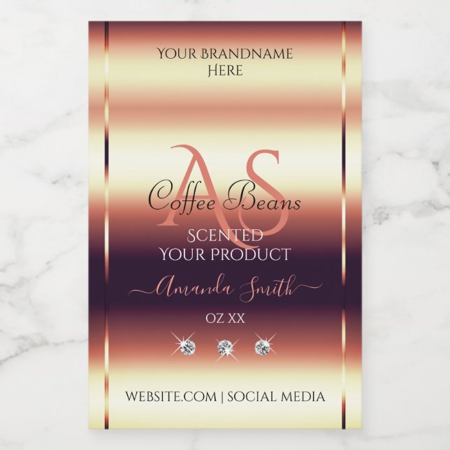 Shimmery Red Brown Product Labels Jewels Initials (Single Label)