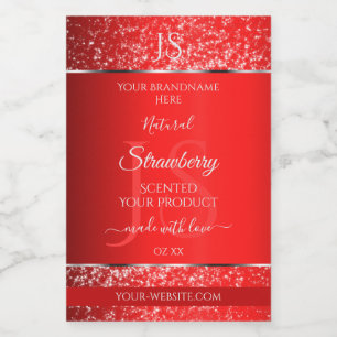 Shimmery Red with Glitter Initials Product Labels
