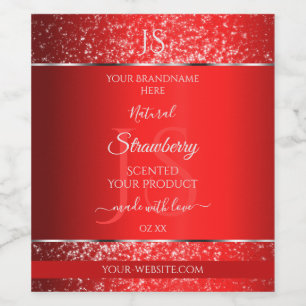 Shimmery Red with Glitter Initials Product Labels