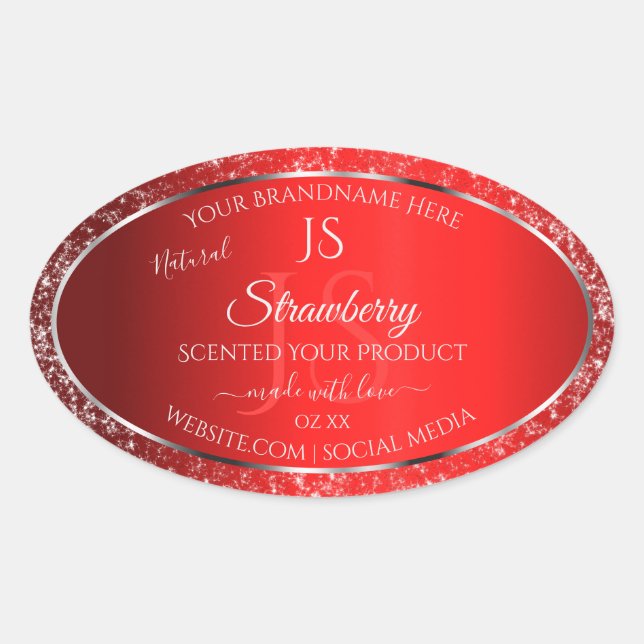 Shimmery Red with Glitter Initials Product Labels (Front)