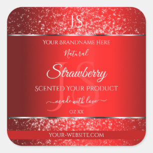Shimmery Red with Glitter Initials Product Labels