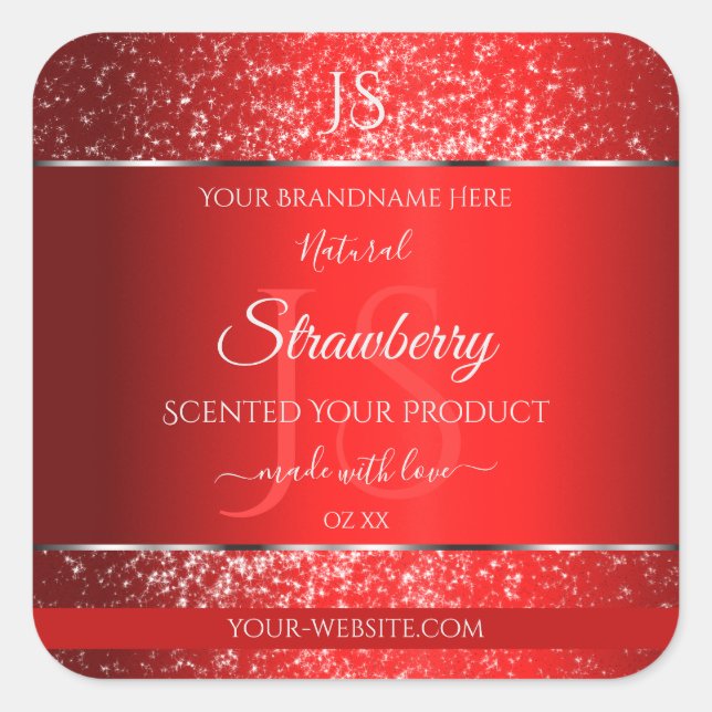 Shimmery Red with Glitter Initials Product Labels (Front)