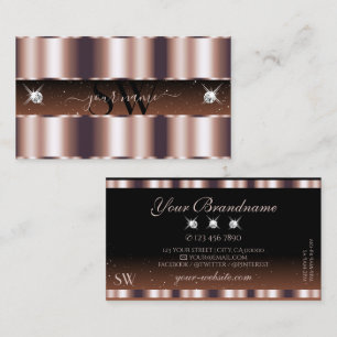 Shimmery Rose Gold Brown Sparkle Jewels Initials Business Card