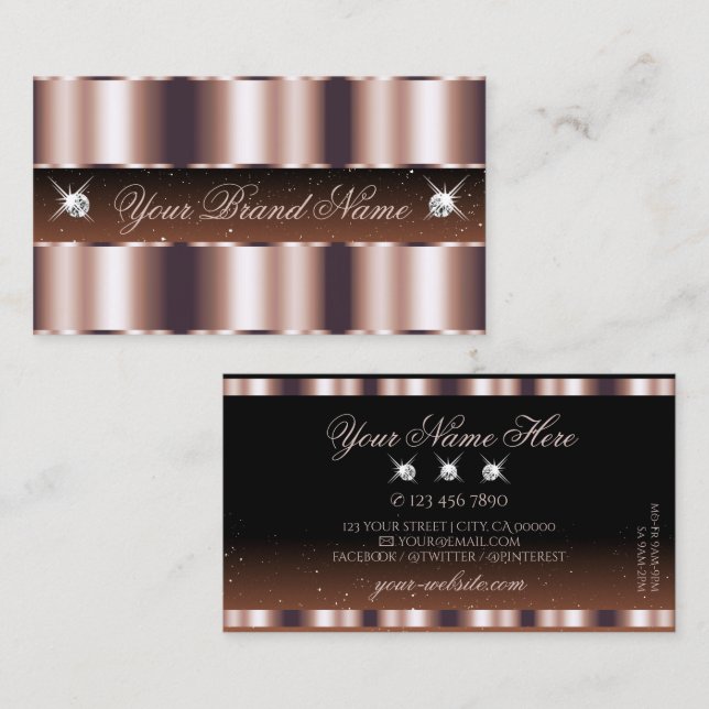 Shimmery Rose Gold Brown Sparkle Jewels Stylish Business Card (Front/Back)