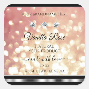 Shimmery Rose Gold Glitter Product Labels Diamonds