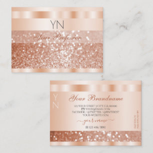Shimmery Rose Gold Sparkle Glitter Monogram Luxury Business Card
