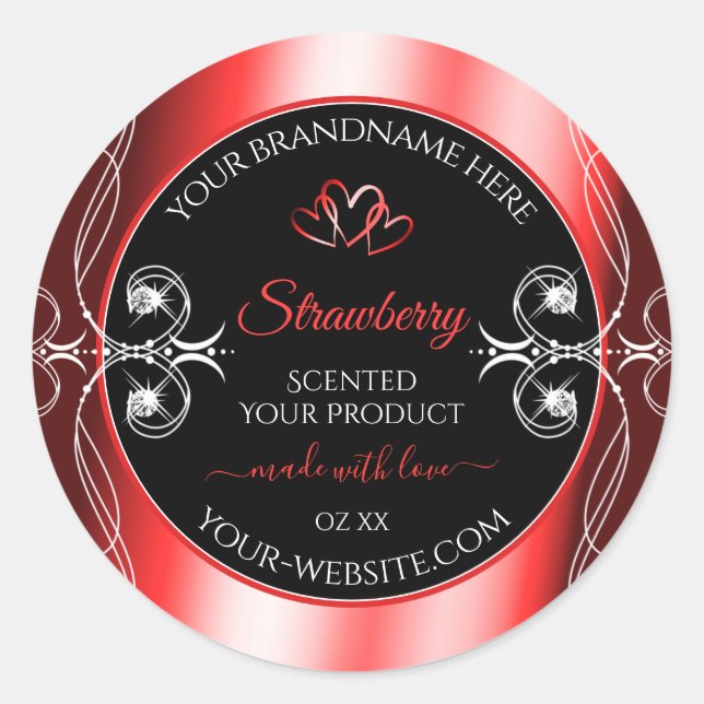 Shimmery Ruby Red Frame Black Product Label Jewels (Front)
