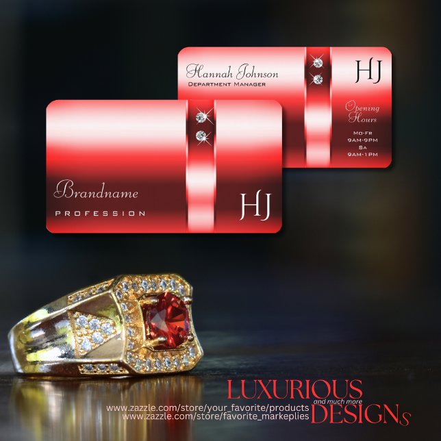 Shimmery Ruby Red Gradient Diamonds and Initials Business Card (Creator Uploaded)