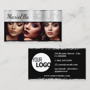 Shimmery Silver Glitter Chrome with Logo Images Business Card