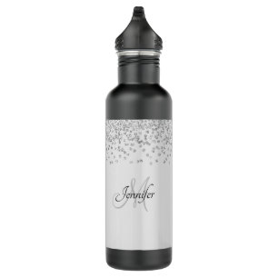 Shimmery Silver Satin & Glitter Sparkles  710 Ml Water Bottle