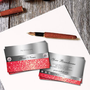 Shimmery Silver Sparkle Ruby Red Glitter Diamonds Business Card