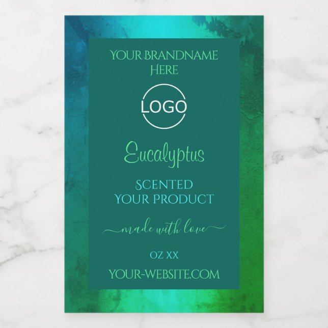 Shimmery Teal and Green Pattern Product Label Logo (Single Label)