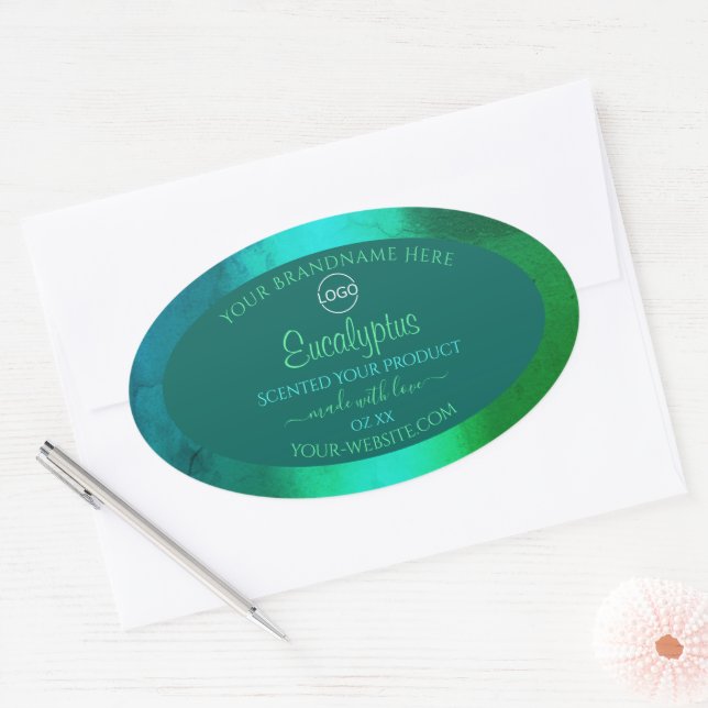 Shimmery Teal and Green Pattern Product Label Logo (Envelope)