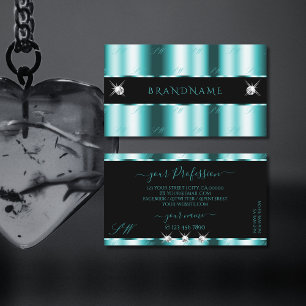 Shimmery Teal Black Sparkling Diamonds Initials Business Card