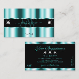 Shimmery Teal Black Sparkling Diamonds Monogram Business Card