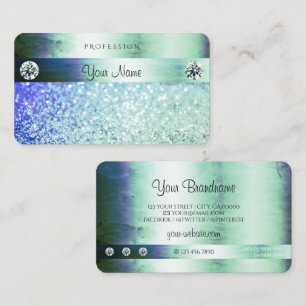 Shimmery Teal Blue Glitter Sparkle Stars Diamonds Business Card