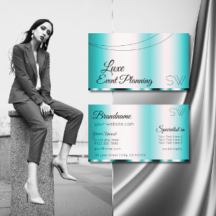Shimmery Teal Glamourous with Monogram Stylish Business Card