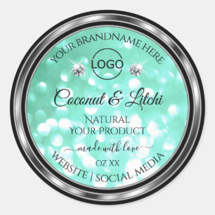 Shimmery Teal Glitter Product Labels Diamonds Logo