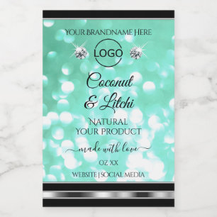 Shimmery Teal Glitter Product Labels Diamonds Logo